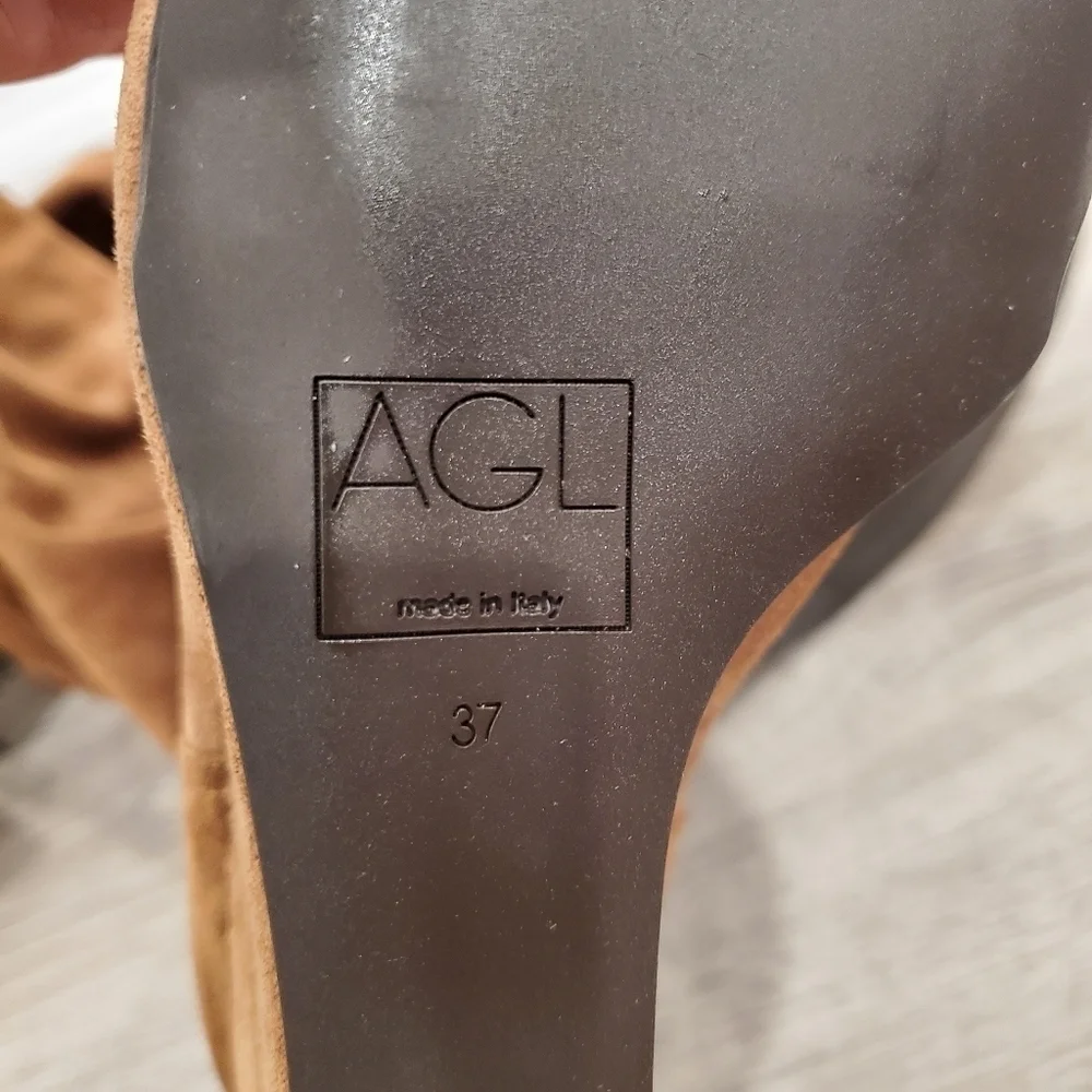NEW AGL Brown Suede Over The Knee Wedge Boots